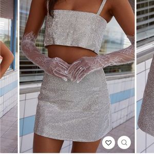 *NWT* SHIRA SILVER RHINESTONE MINI SKIRT